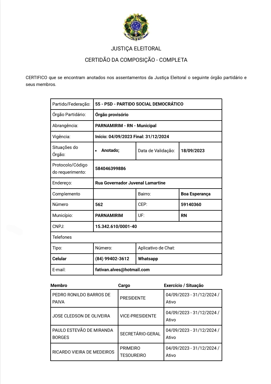 RONILDO BARROS, MARIDO DA VEREADORA FATIVAN, ASSUME A PRESIDÊNCIA DO PSD DE PARNAMIRIM